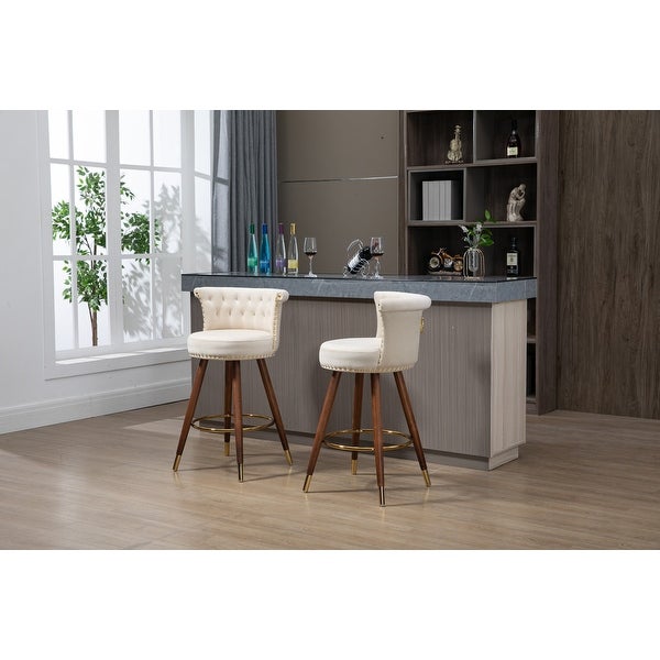 Modern Swivel Bar Stools Set of 2， Upholstered Counter Height Barstool Bar Chairs with Backrest and Footrest