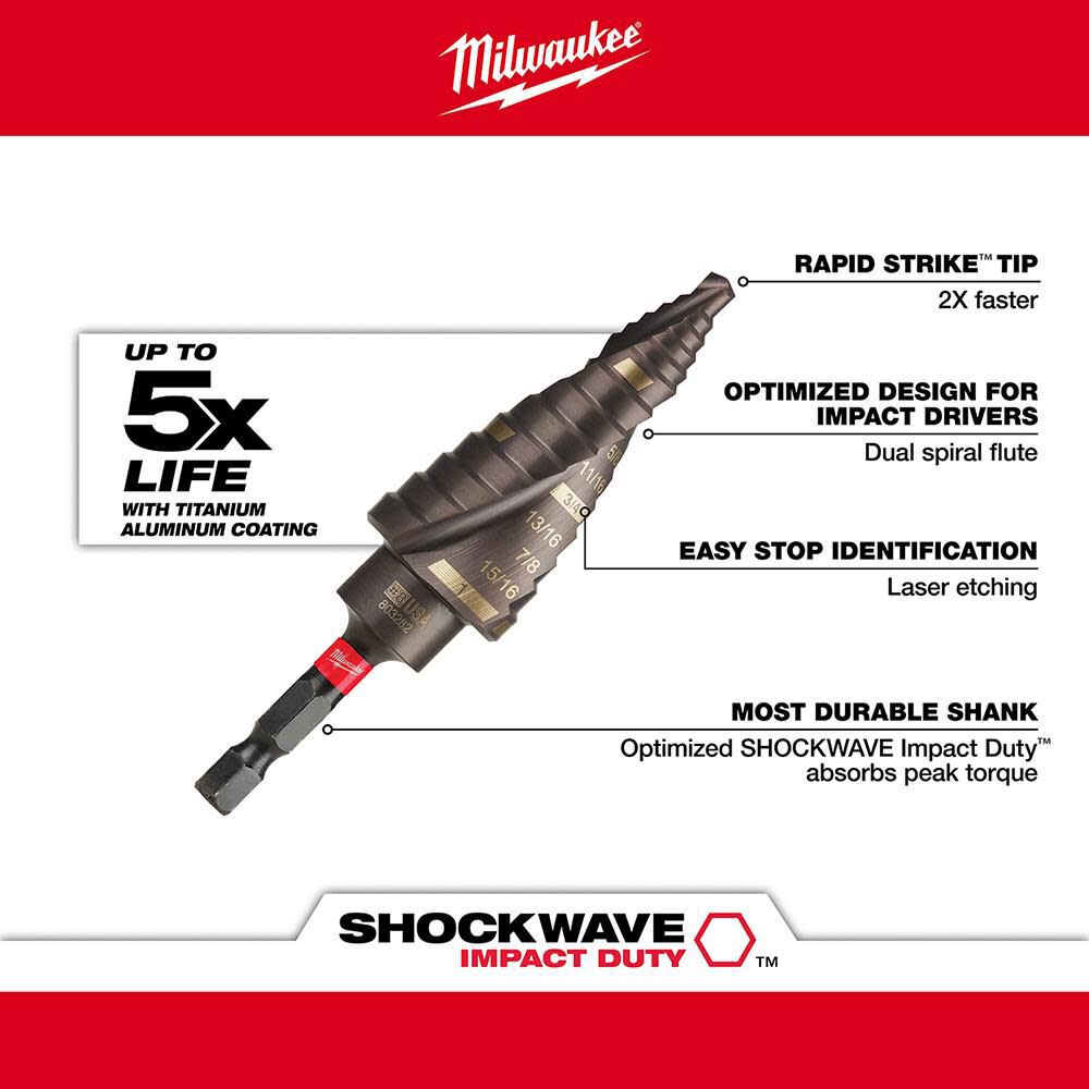 Milwaukee SHOCKWAVE Impact Duty Step Bit #8 1/8 - 1 in. 48-89-9248 from Milwaukee