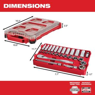 MW 38 in. Drive SAE Ratchet and Socket Mechanics Tool Set with PACKOUT Case (28-Piece) and 15 in. PACKOUT Tool Bag 48-22-9481-48-22-8321