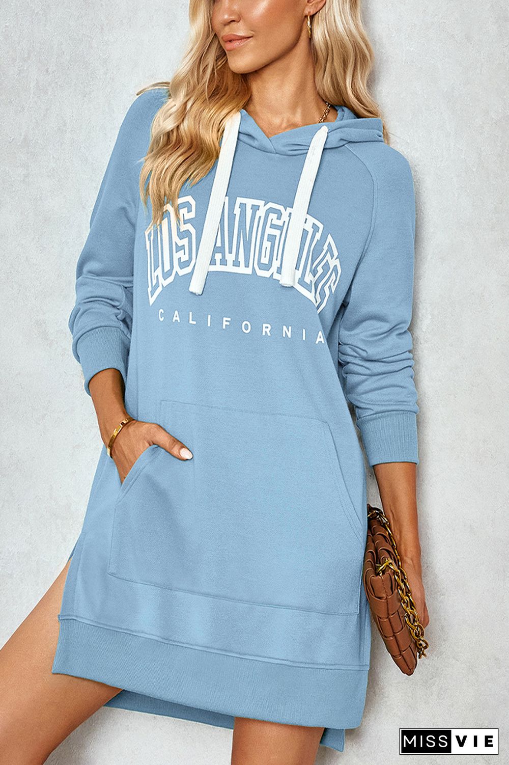 Los Angeles Print Kangraoo Pocket Hoodies Dress