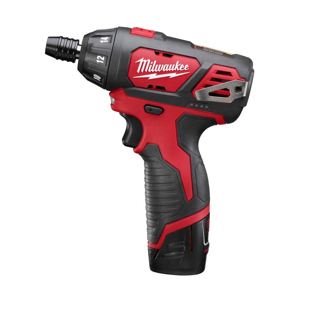 MW M12 12V Lithium-Ion Cordless 14 in. Hex Screwdriver Kit with Two 1.5Ah Batteries Charger and Tool Bag 2401-22