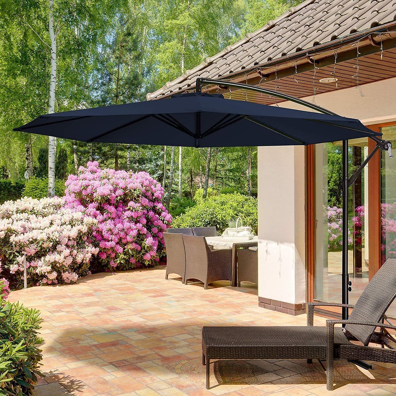 10ft Outdoor Umbrella Patio Offset Cantilever Umbrella， Large Market Deck Pool Backyard Umbrella With Cross Base and 10ft Dia Shade Table With 5 To 8 Ch