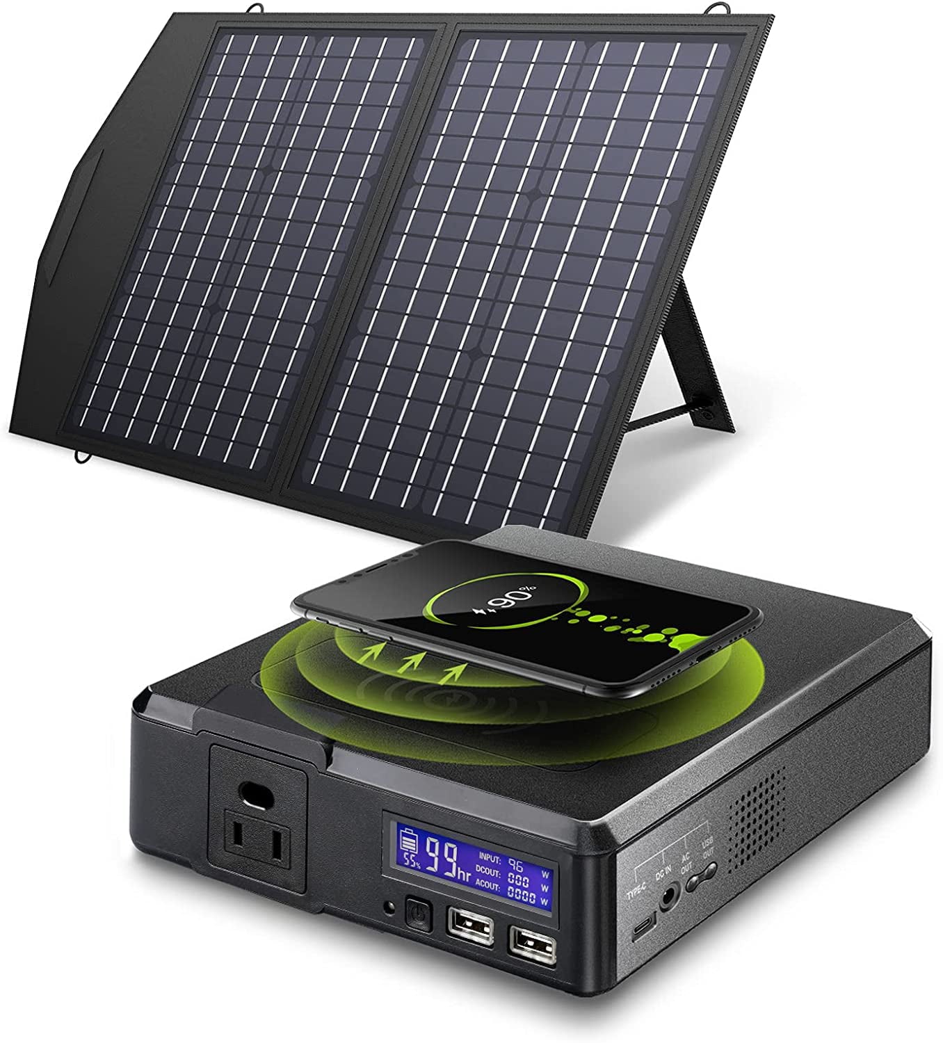 ALLPOWERS 200W 154Wh Portable Power Station with Foldable Solar Panel Kit, Wireless Charging, Solar Generator Battery Charger Power Bank for Phone, Laptop, Pad, Camera, Drone