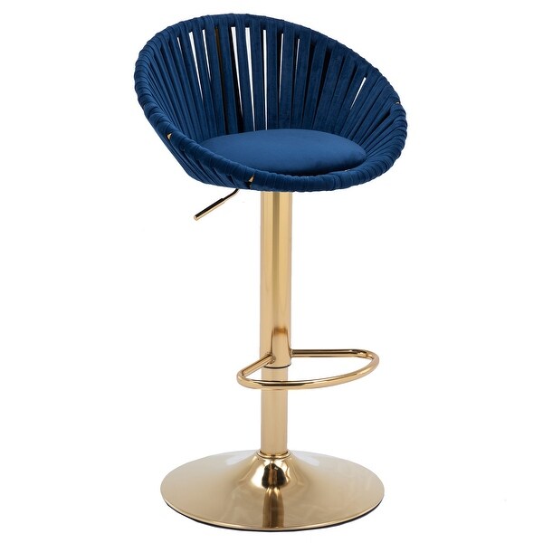 Modern Velvet Counter Height Barstools， with Low Back Ajustable Swivel Kitchen Bar Chairs with Gold Footrest， Set of 2