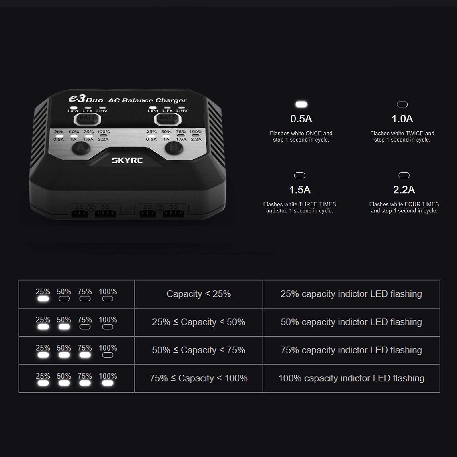 Skyrc E3 Duo Ac Balance Charger Portable Handy 100-240v 20w*2 Dual-channel Charger For 2-3s Lipo Lihv Life Battery Rc Car Drone Helicopter Airplane Bo