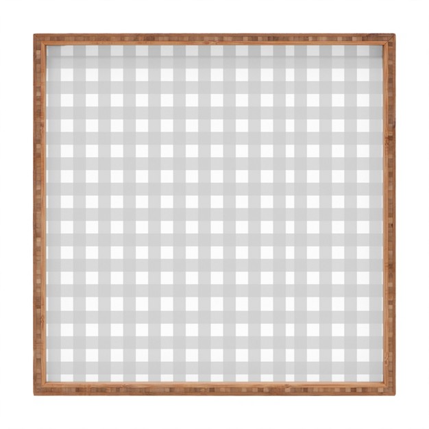 Allyson Johnson Gray Check Square Bamboo Tray Deny Designs