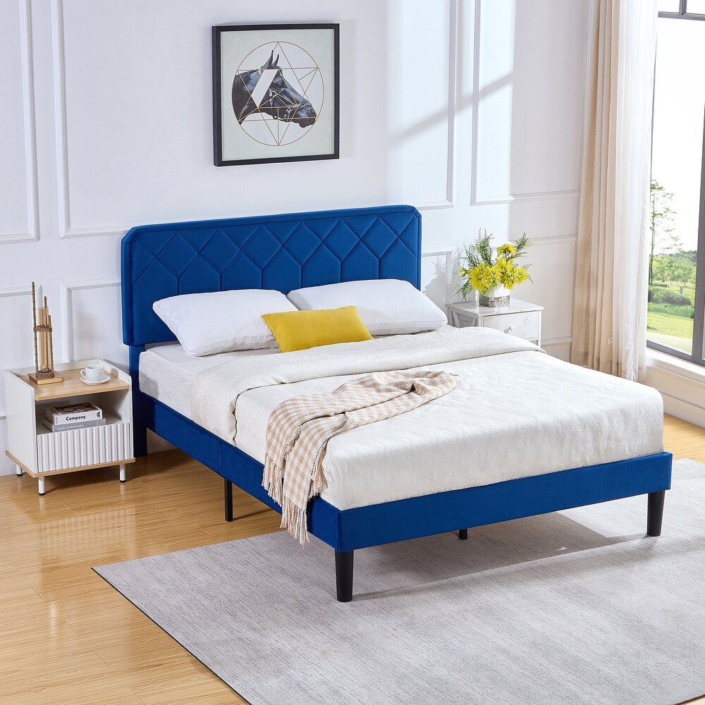 Upholstered Platform Bed Frame with Modern Adjustable Headboard  No Box Spring Needed