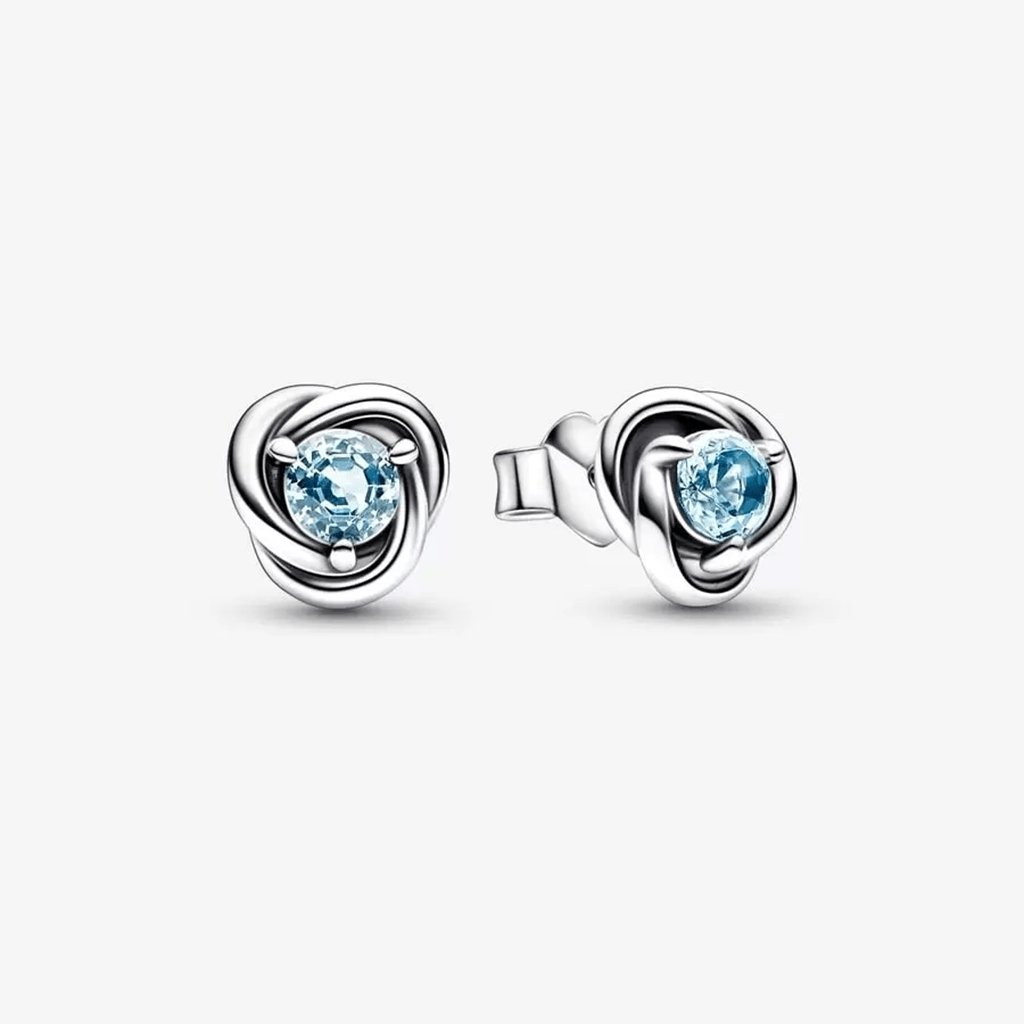 PANDORA  March Sea Aqua Blue Eternity Circle Stud Earrings