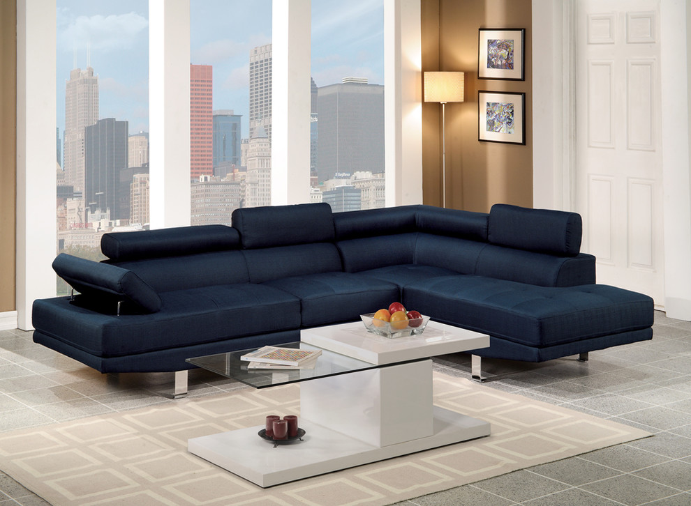 Polyfiber Linen Fabric Sectional In Blue   Contemporary   Sectional Sofas   by VirVentures  Houzz