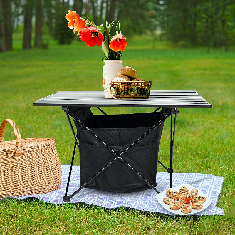 F.C Design Portable Folding Aluminum Alloy Table with High-Capacity Storage and Carry Bag for Camping， Traveling， Hiking， Fishing， Beach， BBQ - Large