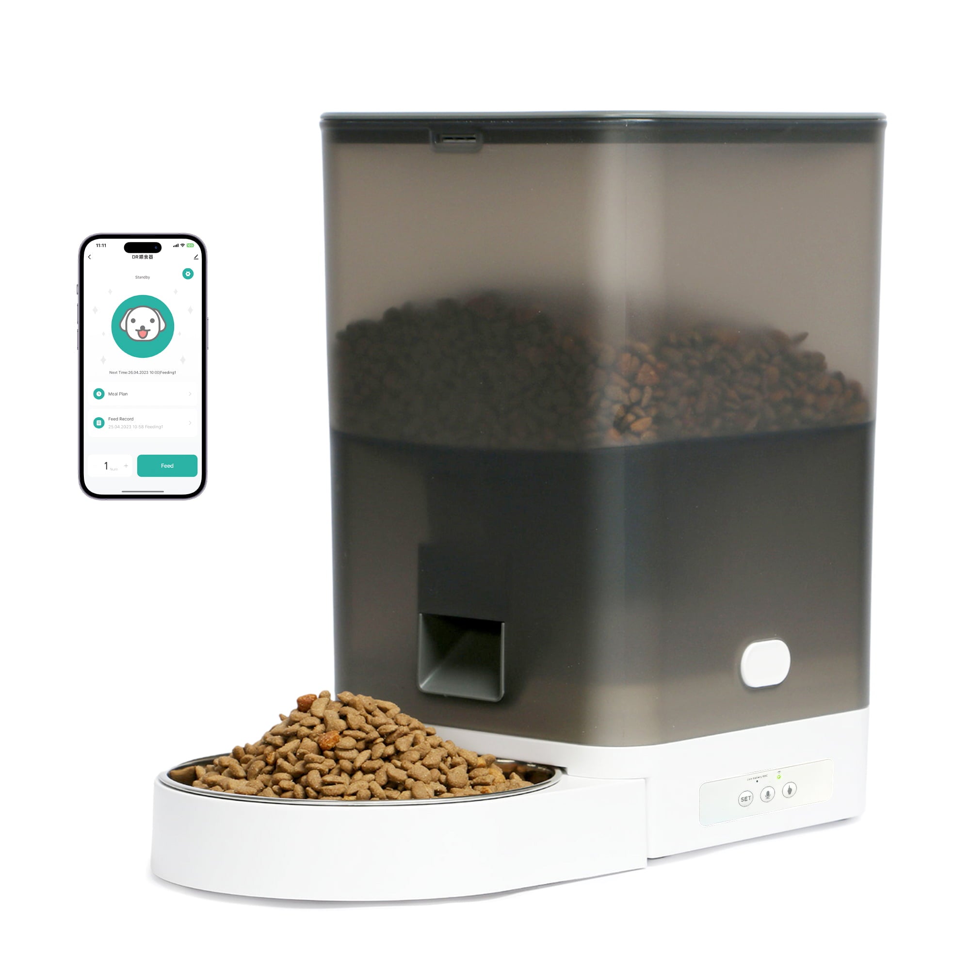 Petlivat Automatic Pet Feeder， 5G WiFi Pet Feeder with APP Control， Dry Food， Up to 10s Meal Call for Cat and Dog