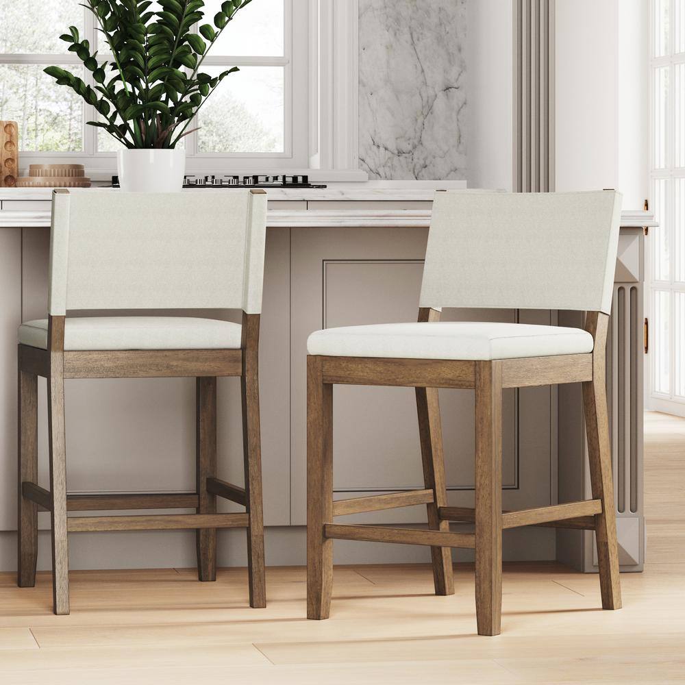 Nathan James Linus Modern Upholstered Counter Height Bar Stool with Back 21 in. L x 18 in. W x 36 in. H Light GreyBrown Set of 2 21502-2