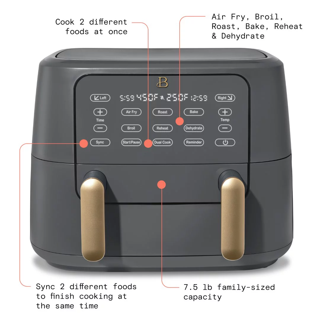 Beautiful 9QT TriZone Air Fryer， Oyster Grey by Drew Barrymore