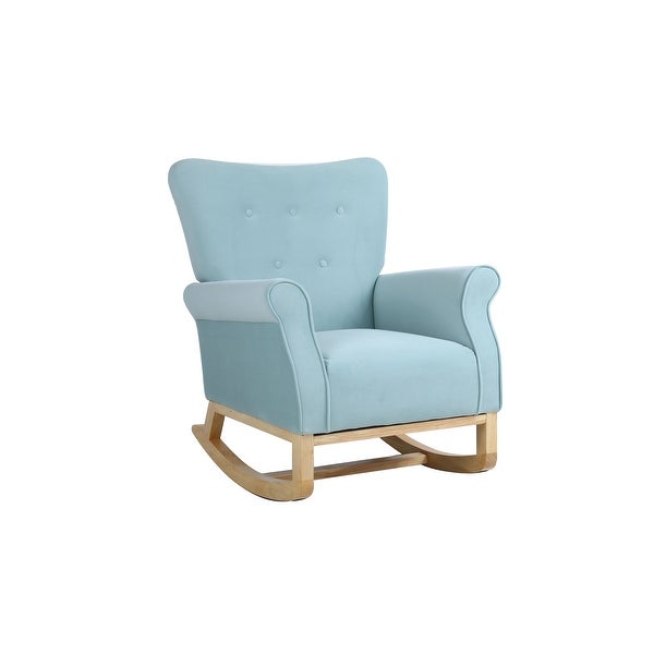 Modern High Back Armchair， Comfortable Rocking Chair Velvet Fabric Padded Seat， Living Room Accent Chairs with Wood Legs