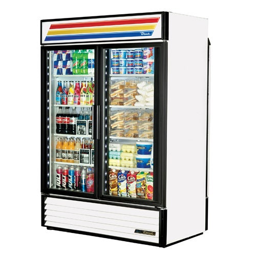 True GDM-49RL-LD Rear Load Refrigerated Merchandiser - Two Glass Door， 49 Cu. Ft.