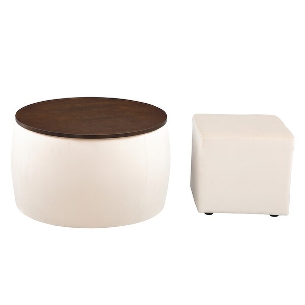 2 in 1 Combination Round Ottoman Set ，Coffee Table with Storage