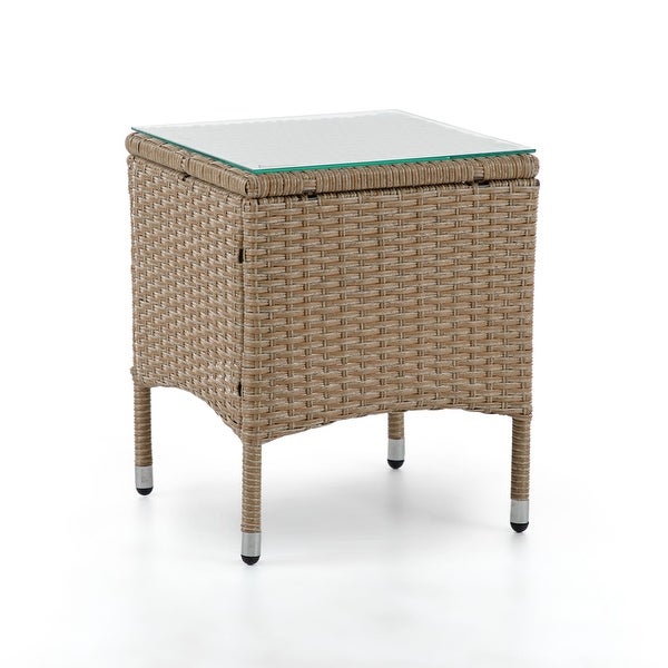 Zaara Compact Wicker and Glass Top Outdoor End Table by MandL Co.