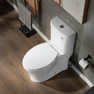 WOODBRIDGE Tango 1-Piece 1.01.6 GPF High Efficiency Dual Flush Elongated All-In One Toilet with Soft Closed Seat Included in White HT0033