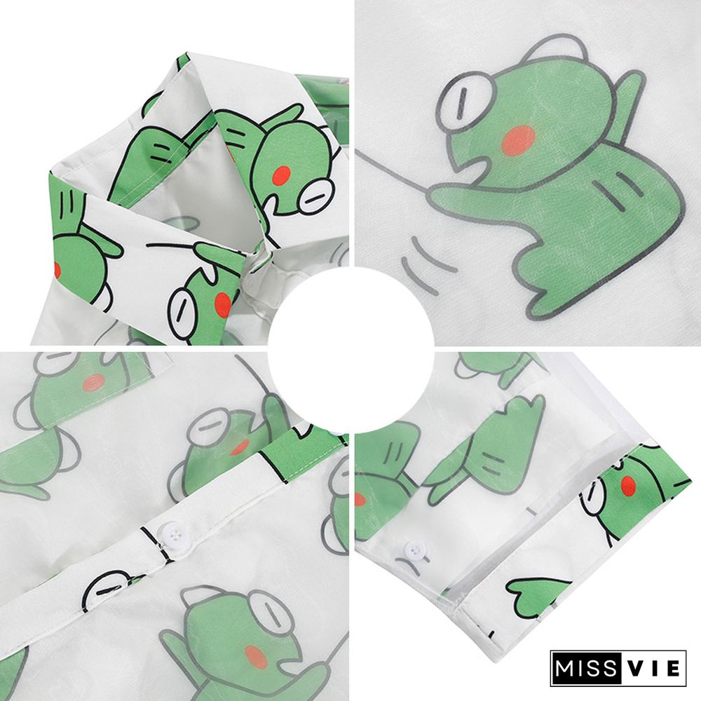 Vintage Cartoon Frog Print Loose Mesh T-Shirt