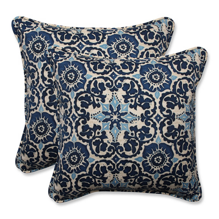 Pillow Perfect Woodblock Prism Blue 18.5 Throw Pillow， Set of 2