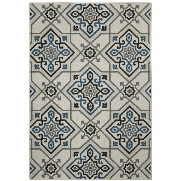 Trinity Global Medallion Lattice Patio Area Rug Beige blue Captiv8e Designs