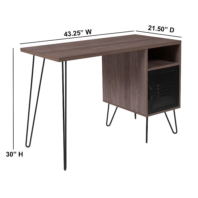 Emma and Oliver Rustic Wood Grain Finish Computer Desk with Metal Cabinet Door