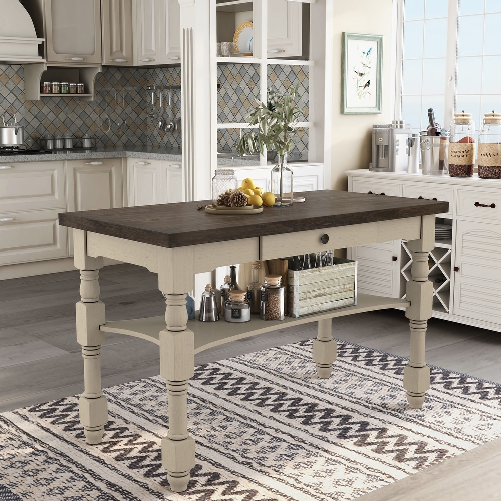 Furniture of America Graypath Farmhouse Ivory 60 inch Counter Height Table