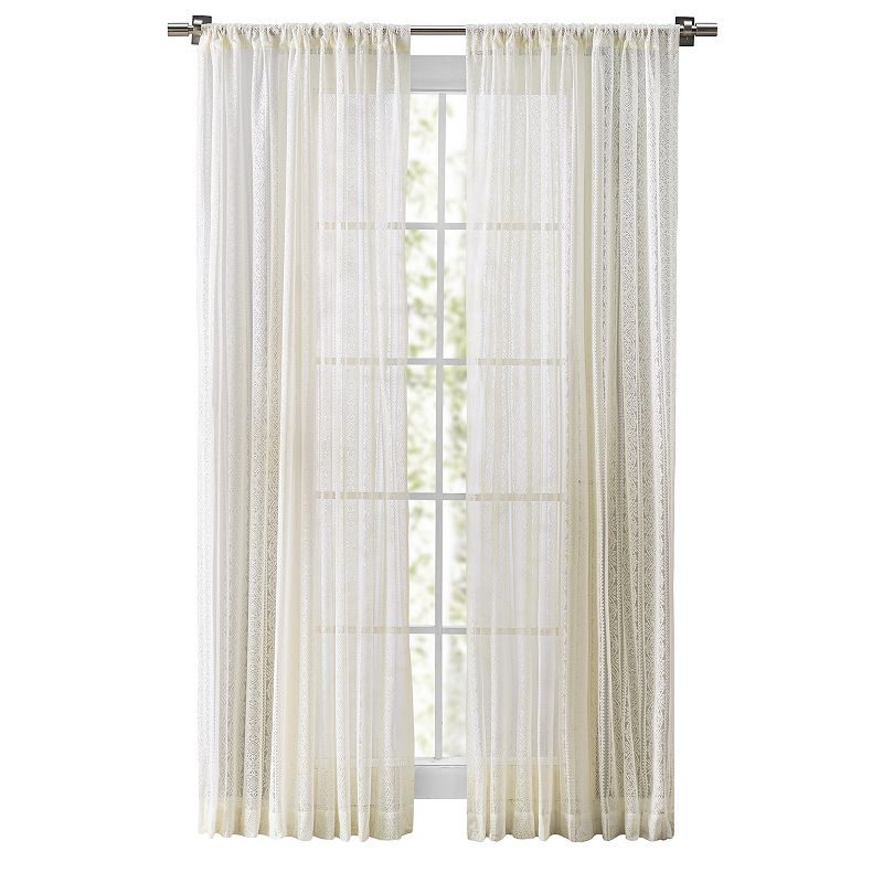 Stripe Lace Rod Pocket Panel Curtain