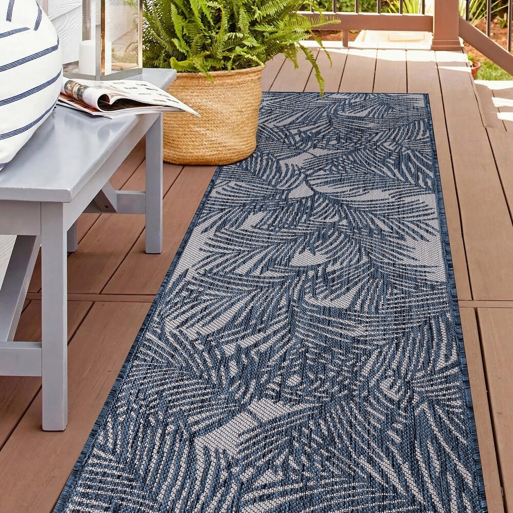 World Rug Gallery Contemporary Palm Leaf Textured Flat Weave Indoor/Outdoor Area Rug