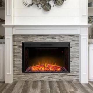 Boyel Living 43 in. Classic Brick Background LED Touch Recessed Wall Electric Fireplace 400sq Ft in Black VL-EF40T