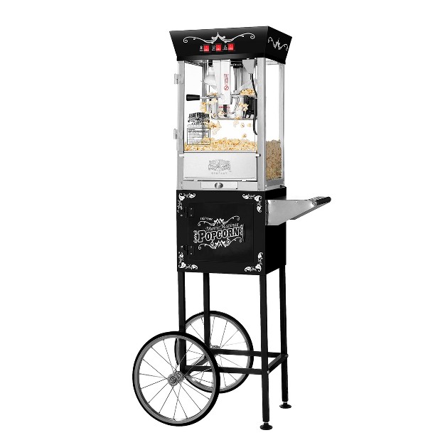 Great Northern Popcorn 8 Oz Matinee Antique Style Popcorn Machine Electric Popcorn Maker Cart Black