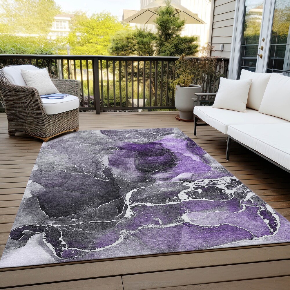 Machine Washable Indoor/ Outdoor Chantille Abstract Purple Rug