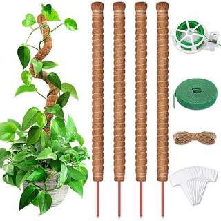 EVEAGE 25 in. Bendable Plant Stakes Moss Pole for Plant Monstera with Twist Ties Plant Ties Labels Jute Rope (4-Pack) ROADPLUMYCQ