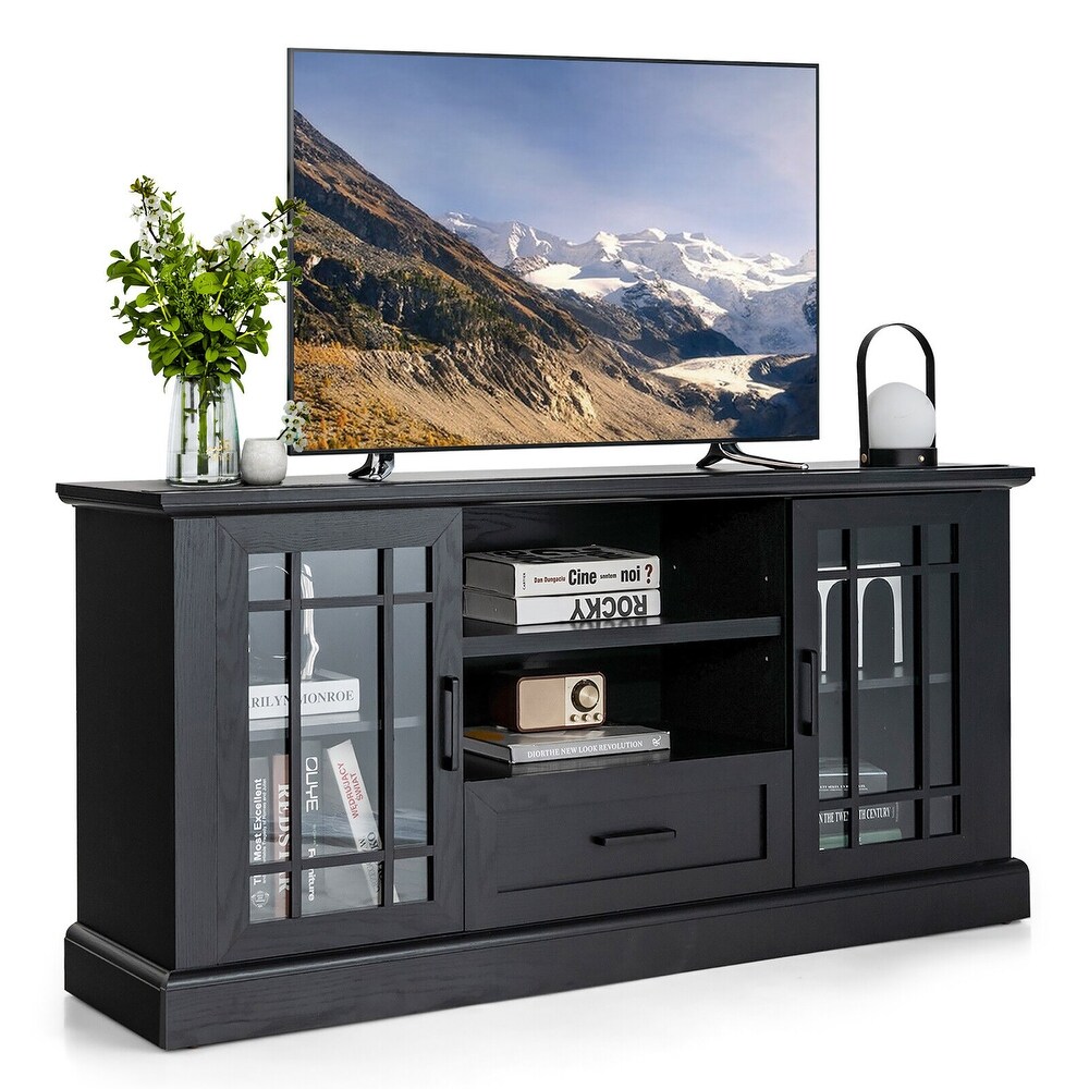 Gymax Farmhouse TV Stand for TVs up to 70'' Media Center w/ Glass