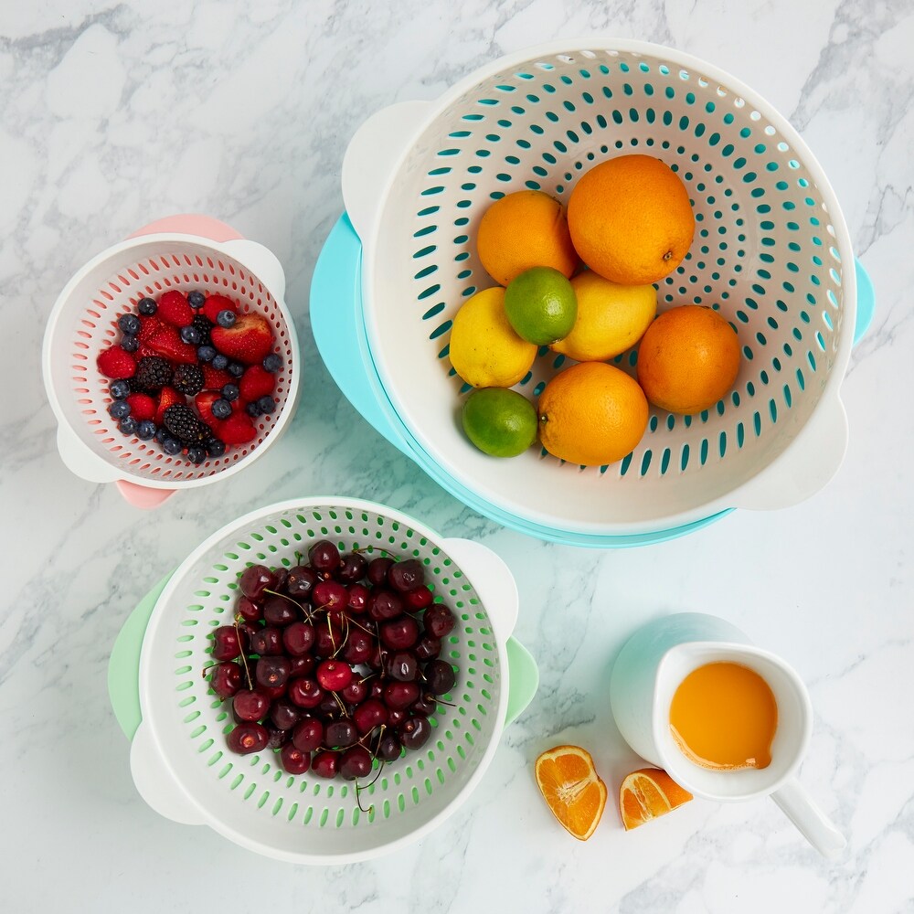 6 Piece Mixing Bowls with Colanders Set  Assorted Colors
