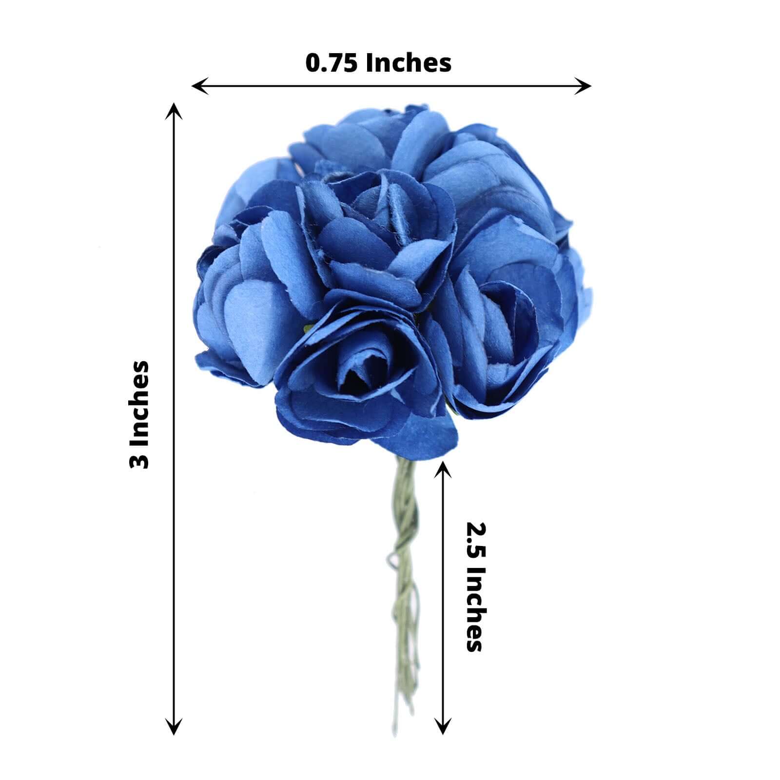 144 Pack Navy Blue Paper Mini Craft Roses, DIY Craft Flowers With Wired Stem