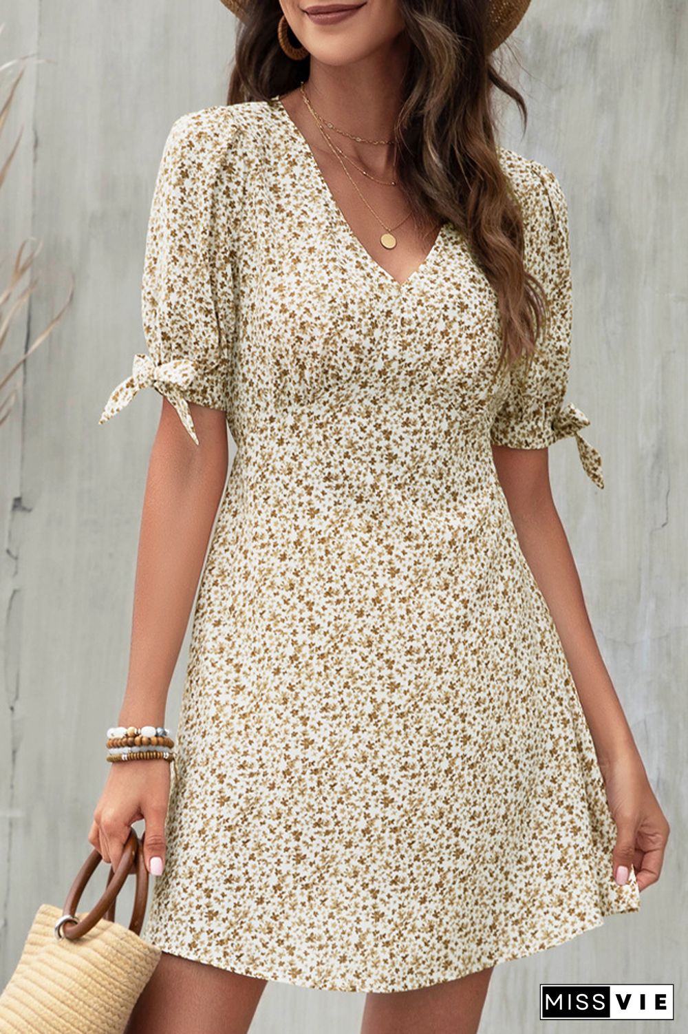 Floral Print Half Sleeve Short Dress Wholesale