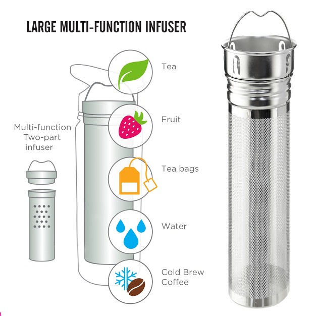 Grosche Chicago Steel 16 Oz Infusion Water Bottle Insulated Water Bottle Tea And Fruit Infuser Water Bottle Stainless Steel Flask