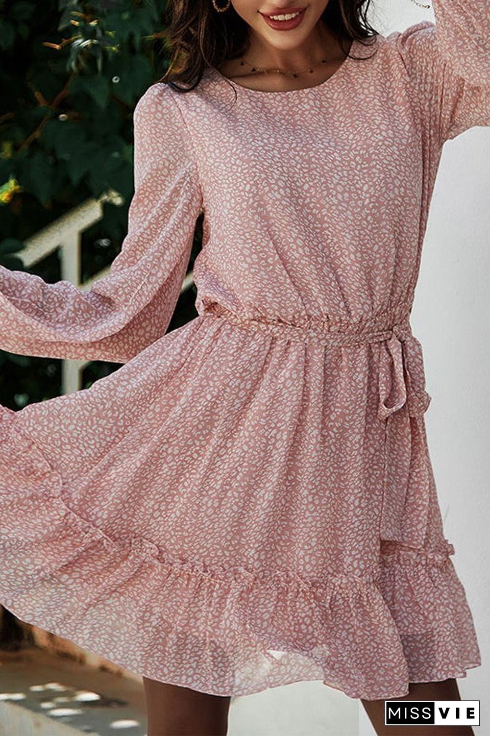 Lace-Up Floral Printed Ruffle Dress