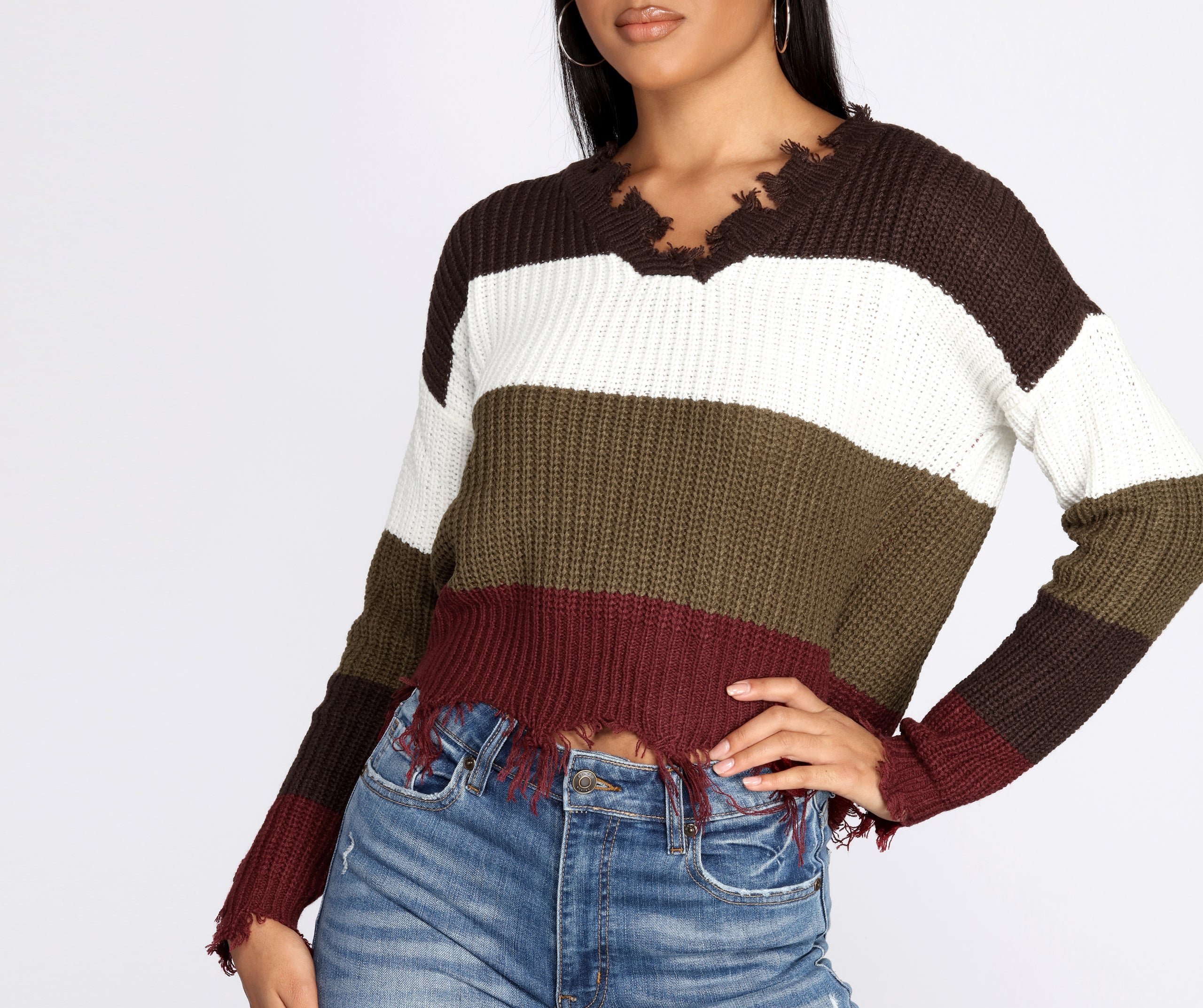 Tattered Color-Block Pullover