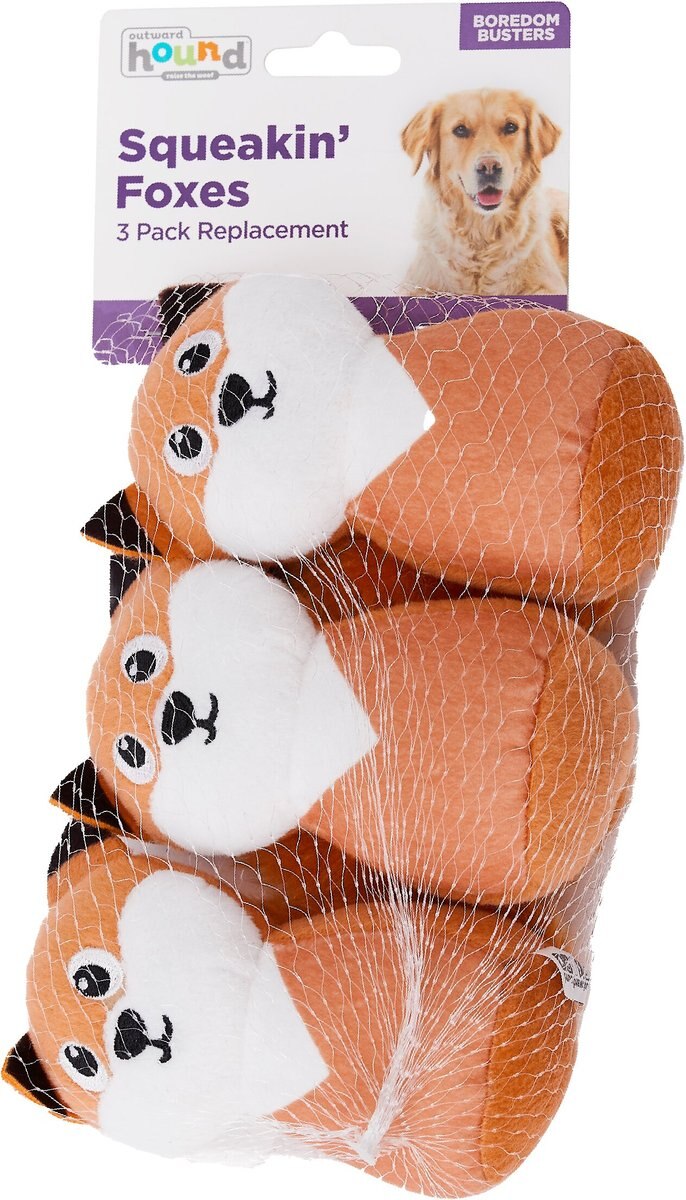 Outward Hound Squeakin' Fox Hide A Puzzle Plush Dog Toy， 3 count