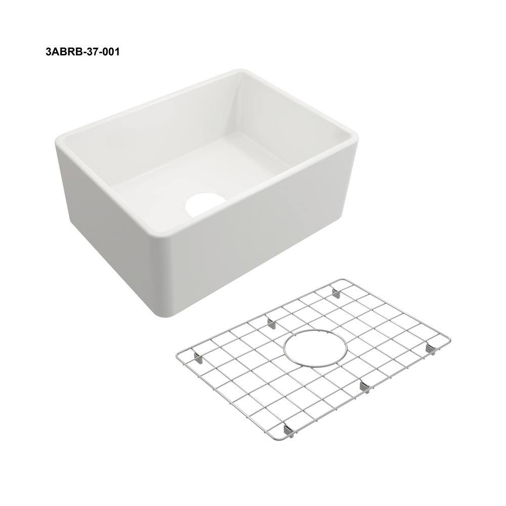 Glacier Bay Farmhouse Apron-Front Fireclay 24 in. Single Bowl Kitchen Sink in White with Bottom Grid 3ABRB-37-001