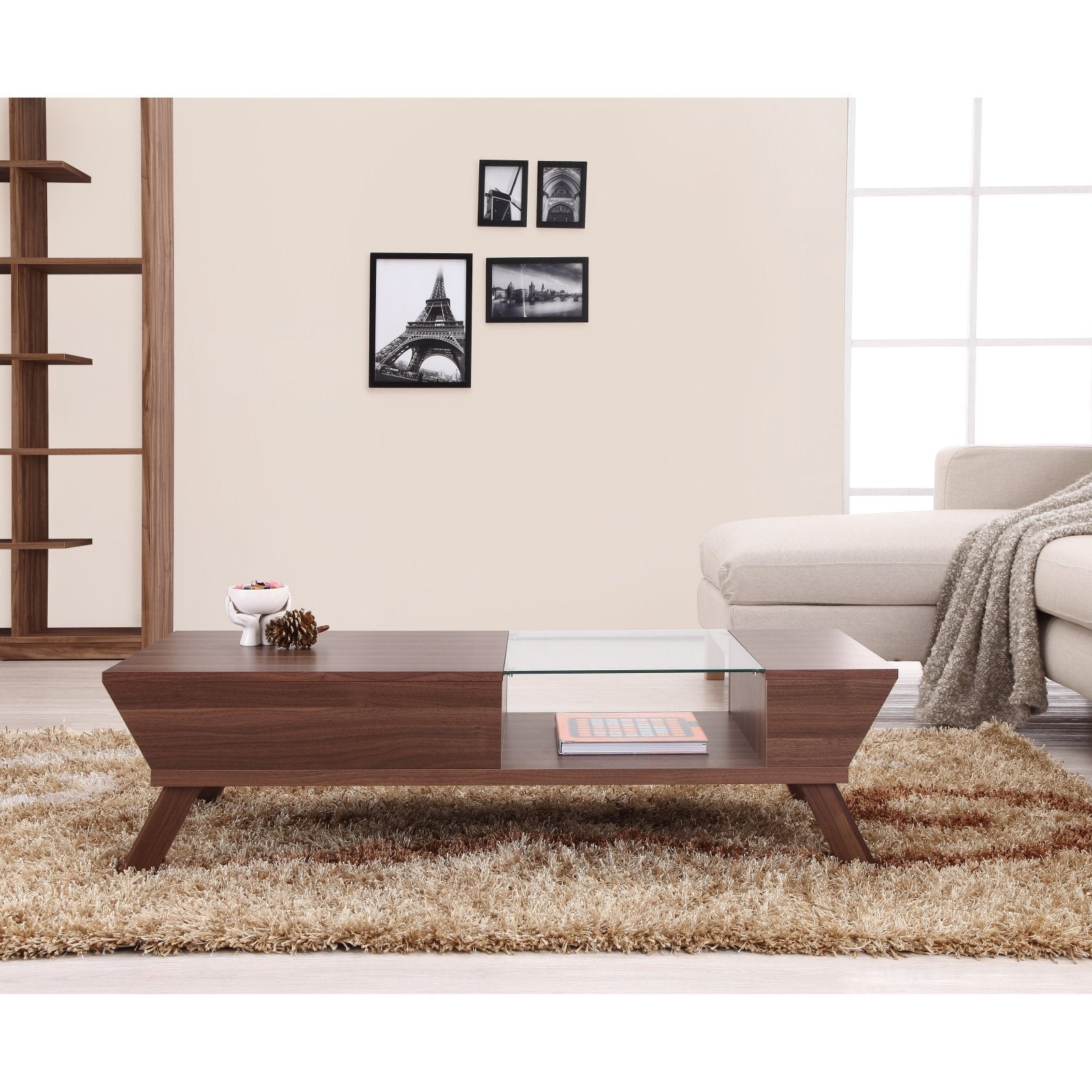 Furniture of America Baxter Modern Glass Top Coffee Table - Medium Wood