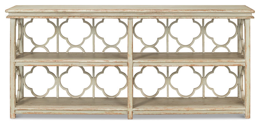 Quatrefoil Bookshelf Console Table With Storage Shelves   Transitional   Console Tables   by Sideboards and Things  Houzz