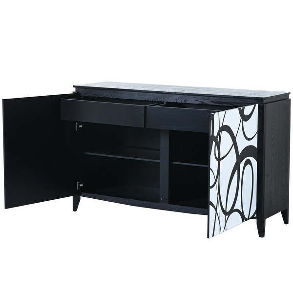 Sideboard with 2 Decorative Doors and Superb Spray Painting， Entryway Table with 2 Drawers and 4 shelves for Living room， Entryway