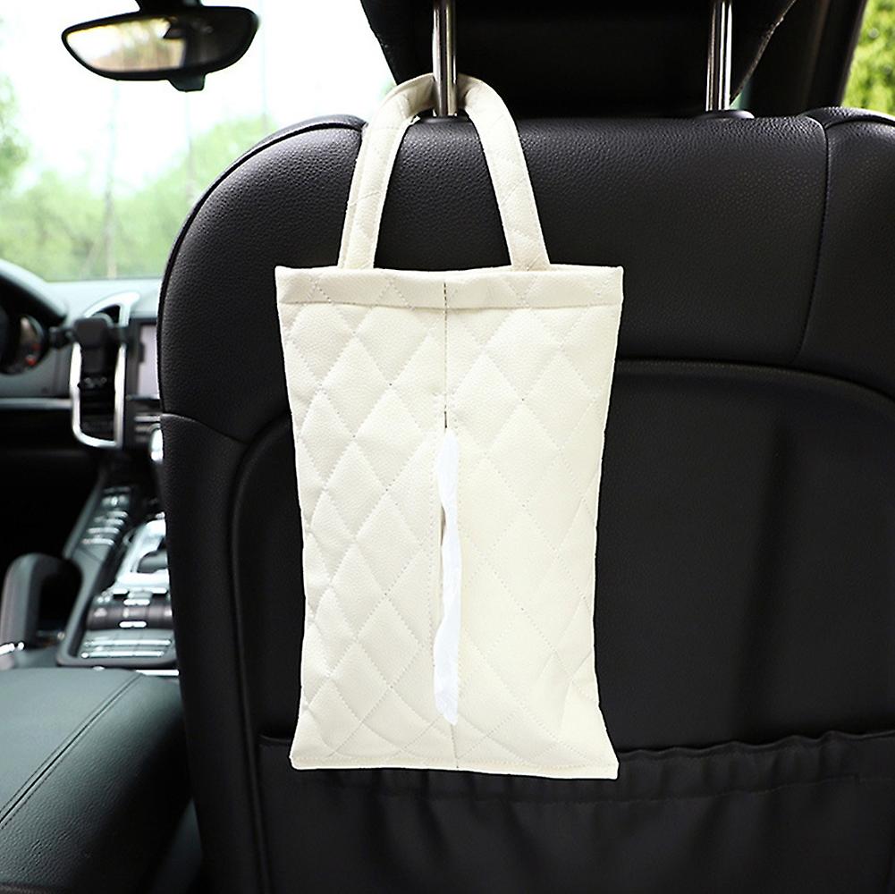 Hanging Car Tissue Holder Case Dispenser Rhombus Pu Leather Multifunctional Backseat Mount Napkin Storage Organizer Pouch Headrest Armrest Paper Stora