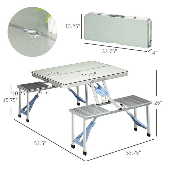 Outdoor Aluminum Suitcase Portable Folding Picnic Table with Bench and Umbrella Hole