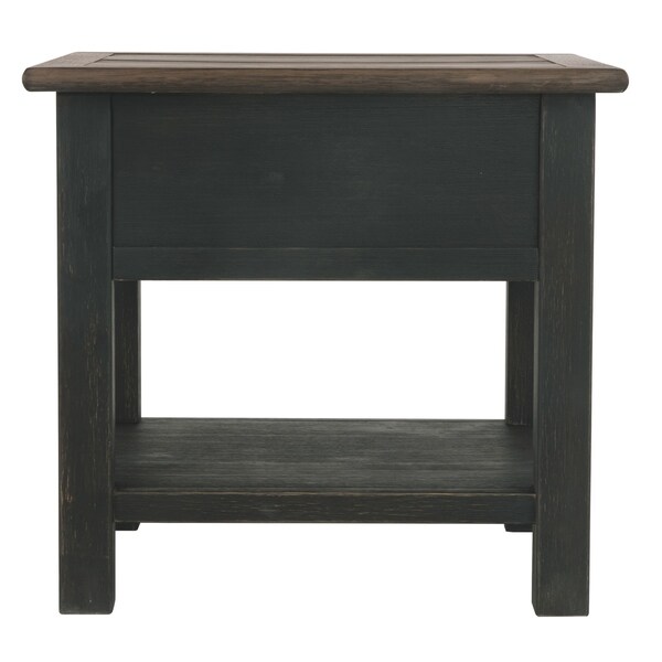 Wooden End Table with One Drawer and One Shelf， Brown and Black