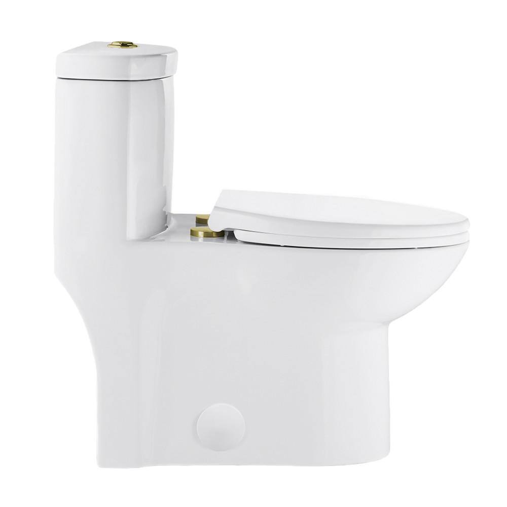 Swiss Madison Sublime 1-piece 1.11.6 GPF Dual Flush Elongated Toilet in Glossy White with Brushed Gold Hardware Seat Included SM-1T205HG