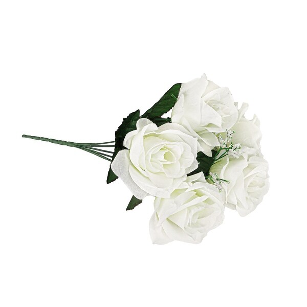 Set of 12 Cream White Artificial Open Rose Flower Stem Bush Bouquet 14in